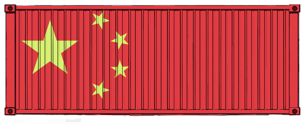 Shipping container with China flag